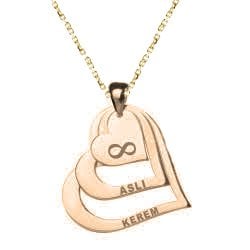 Çift Kalp Sonsuzluk İki İsimli Altın Kolye