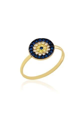 14 Ayar Altın Nazarlıklı Sosyete Gözlü Yüzük