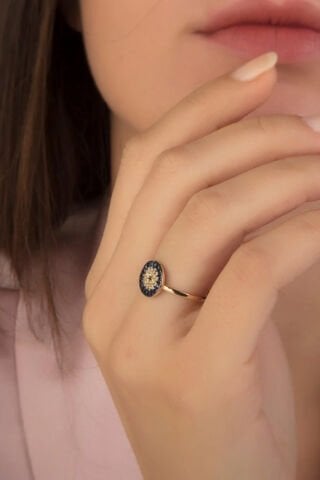 14 Ayar Altın Nazarlıklı Sosyete Gözlü Yüzük