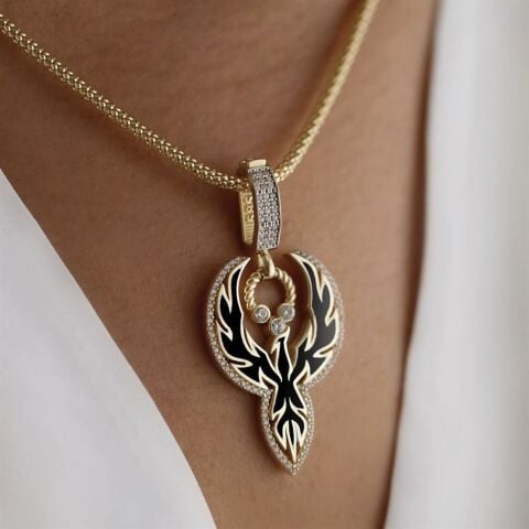 14 Ayar Altın Siyah Mineli Anka Kuşu Charm