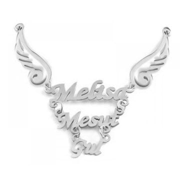 Melek Kanatlı Üç İsimli Altın Kolye