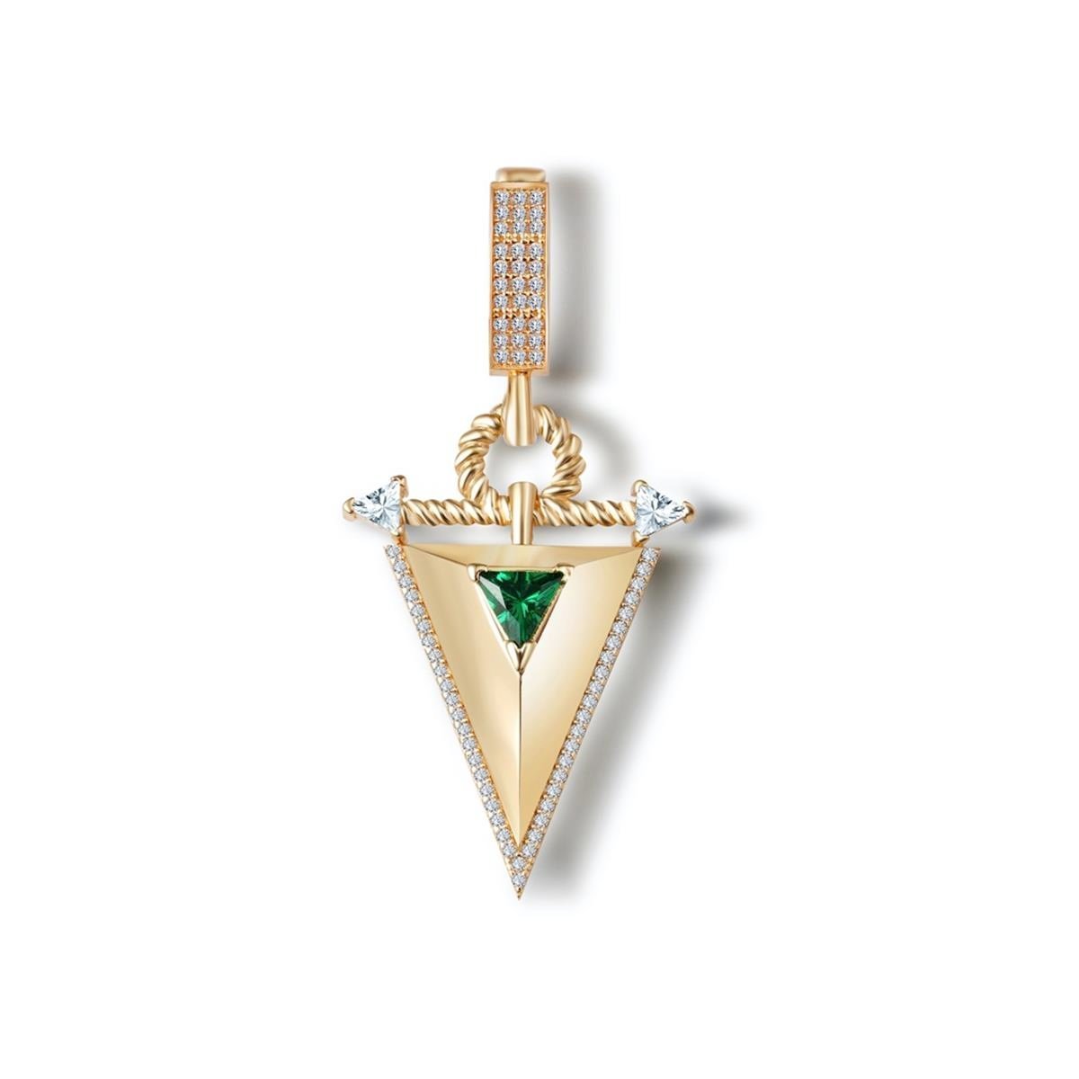 14 Ayar Altın Zümrüt Taşlı Üçgen Charm