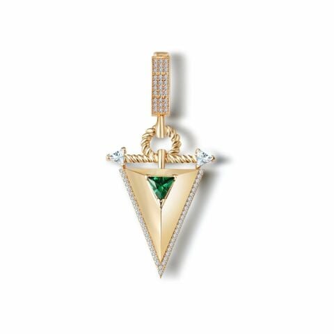 14 Ayar Altın Zümrüt Taşlı Üçgen Charm
