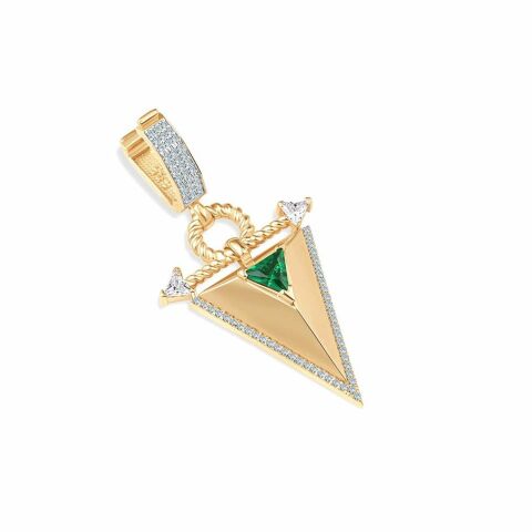 14 Ayar Altın Zümrüt Taşlı Üçgen Charm