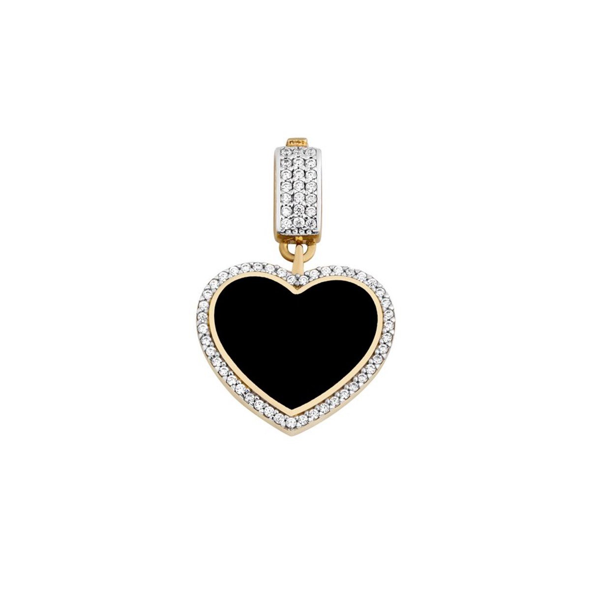14 Ayar Altın Siyah Mine Kalp Kolye Ucu Charm
