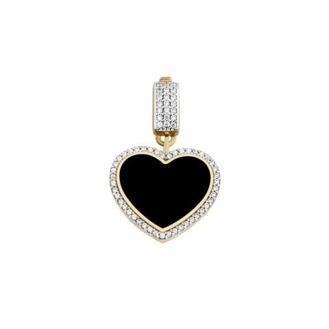 14 Ayar Altın Siyah Mine Kalp Kolye Ucu Charm